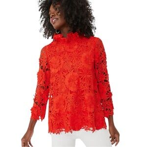 Tuckernuck Red Guipure Lace Faye Blouse XS
